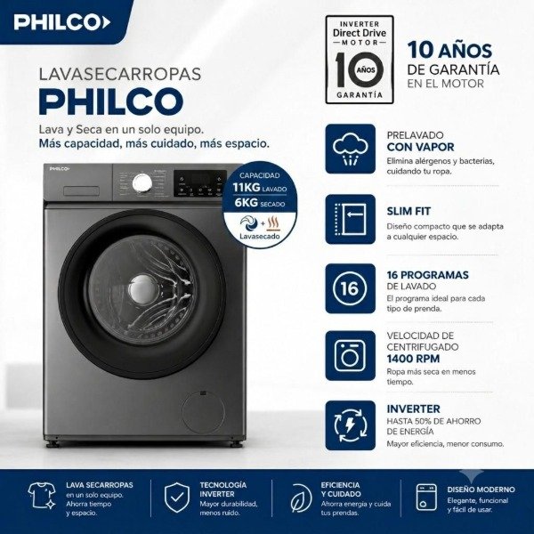LAVASECARROPAS PHILCO PHLS116-7GN