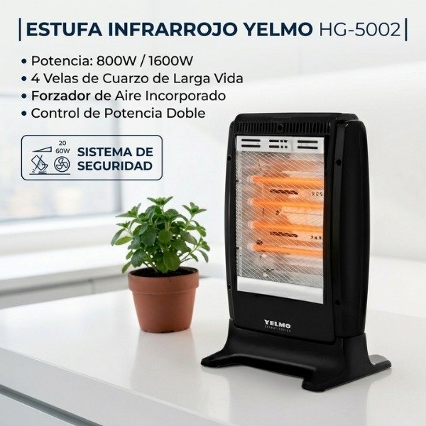 ESTUFA INFRARROJO YELMO 4 VELAS 800W/1600W CON FORZADOR HG-5002