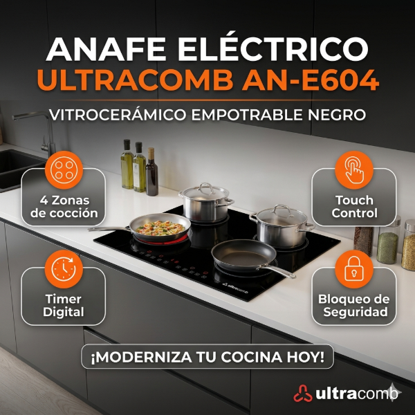 ANAFE ELÉCTRICO ULTRACOMB AN-E604 VITROCERAMICO EMPOTRABLE NEGRO