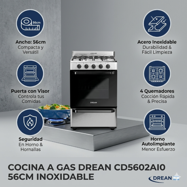 COCINA A GAS DREAN CD5602AI0 56CM INOXIDABLE