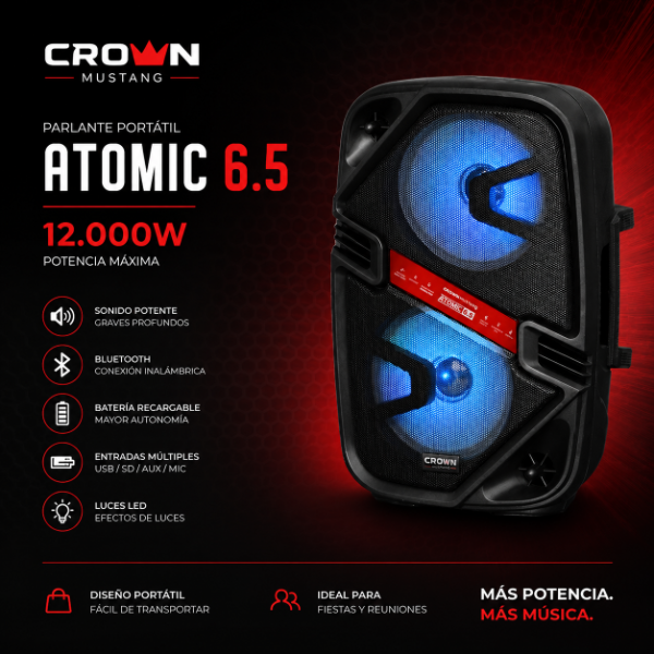 PARLANTE PORTATIL ATOMIC 6.5 CROWN MUSTANG 12.000W
