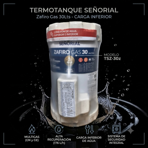 TERMOTANQUE SEÑORIAL A GAS 30LTS CARGA INFERIOR TSZ-30