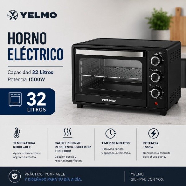 HORNO ELÉCTRICO YELMO 32L 1500W/ YL -32N