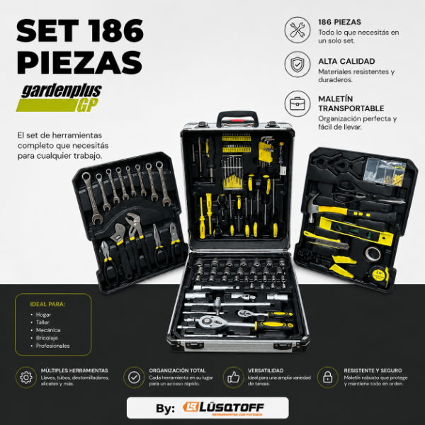 SET DE HERRAMIENTAS GARDENPLUS GP 186 PIEZAS