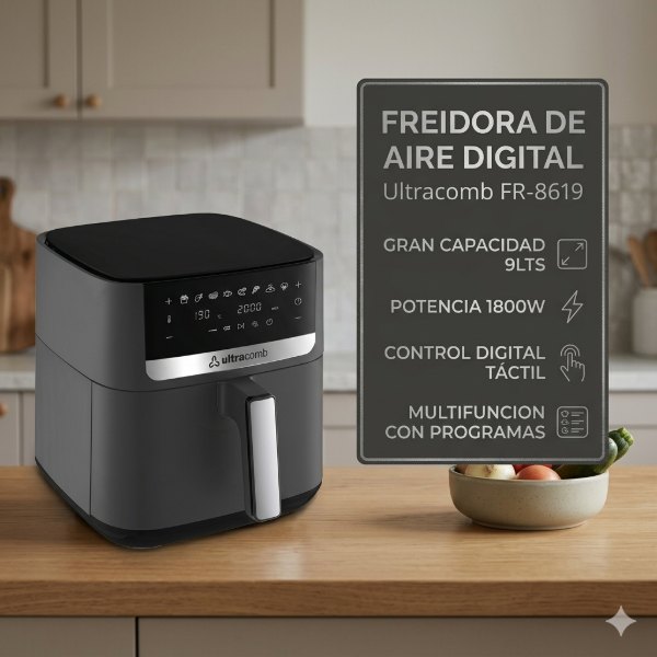 FREIDORA DE AIRE ULTRACOMB 9LTS 1800W DIGITAL FR-8619