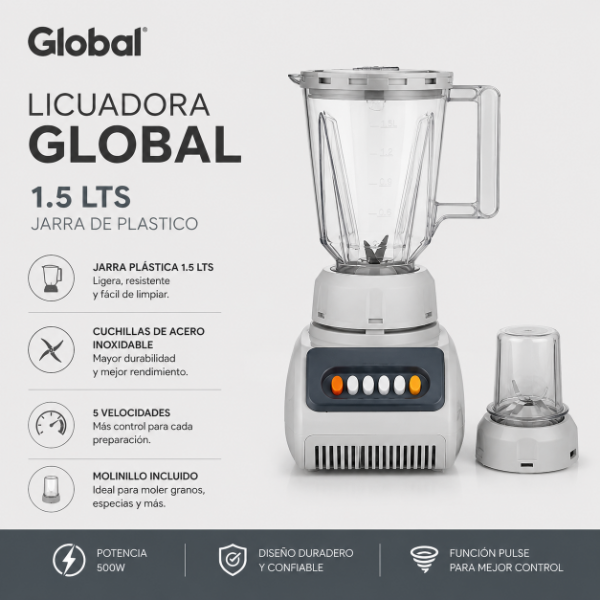 LICUADORA GLOBAL 1.5LTS JARRA DE PLASTICO